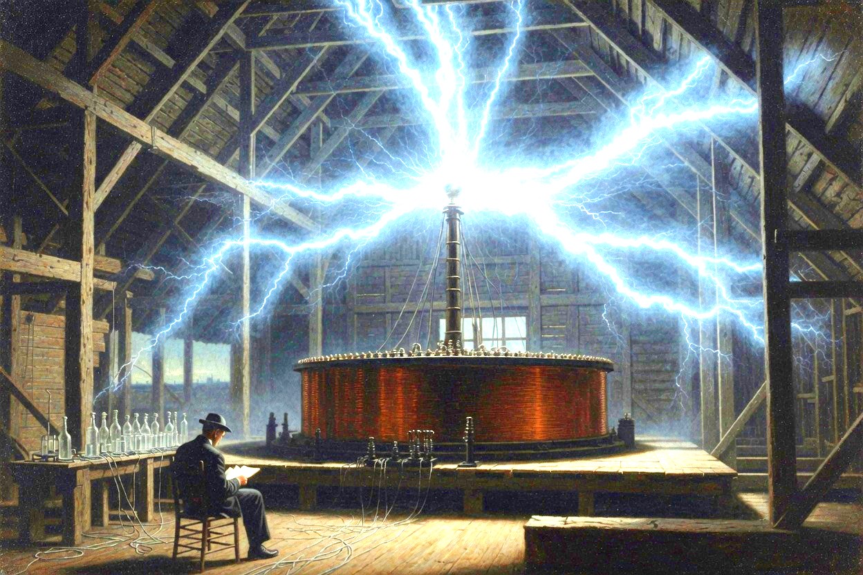 Nikola Tesla inside the Colorado Springs laboratory