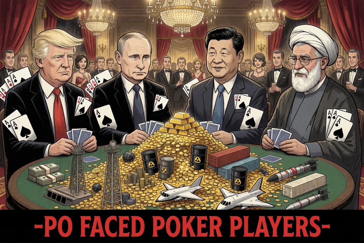 Po-faced poker players at a table