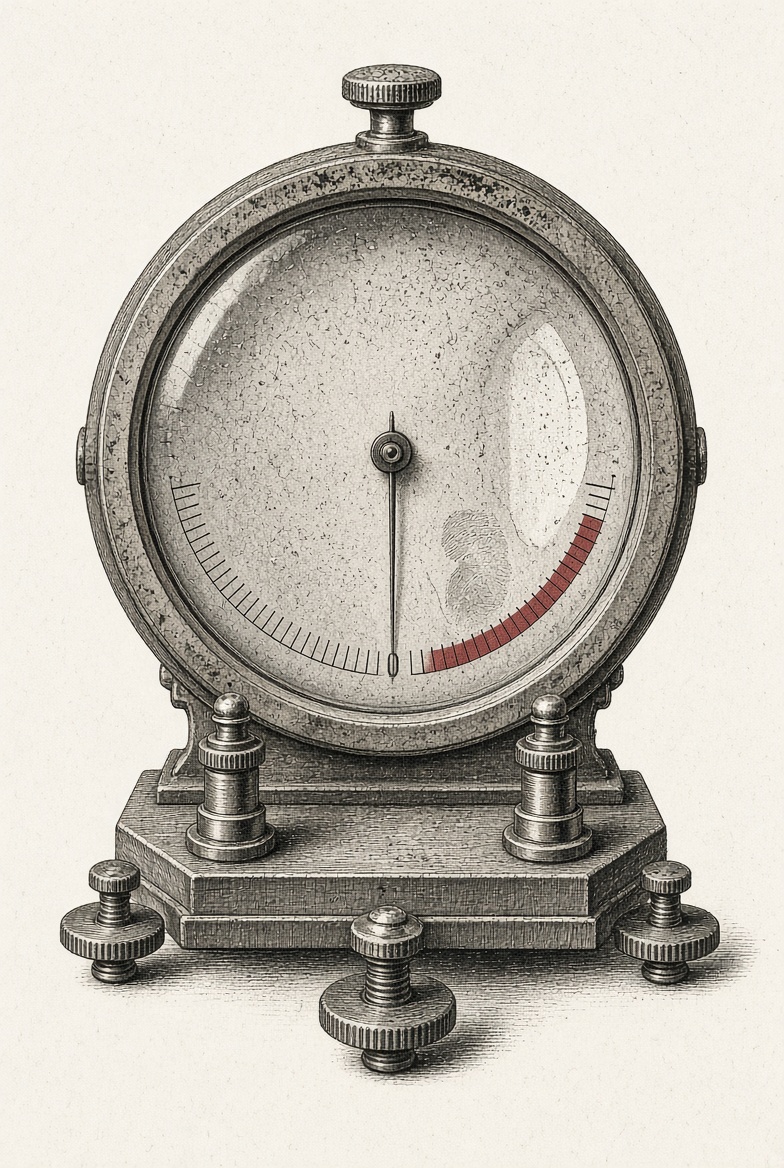 Engraved plate of a single laboratory dial, needle at rest