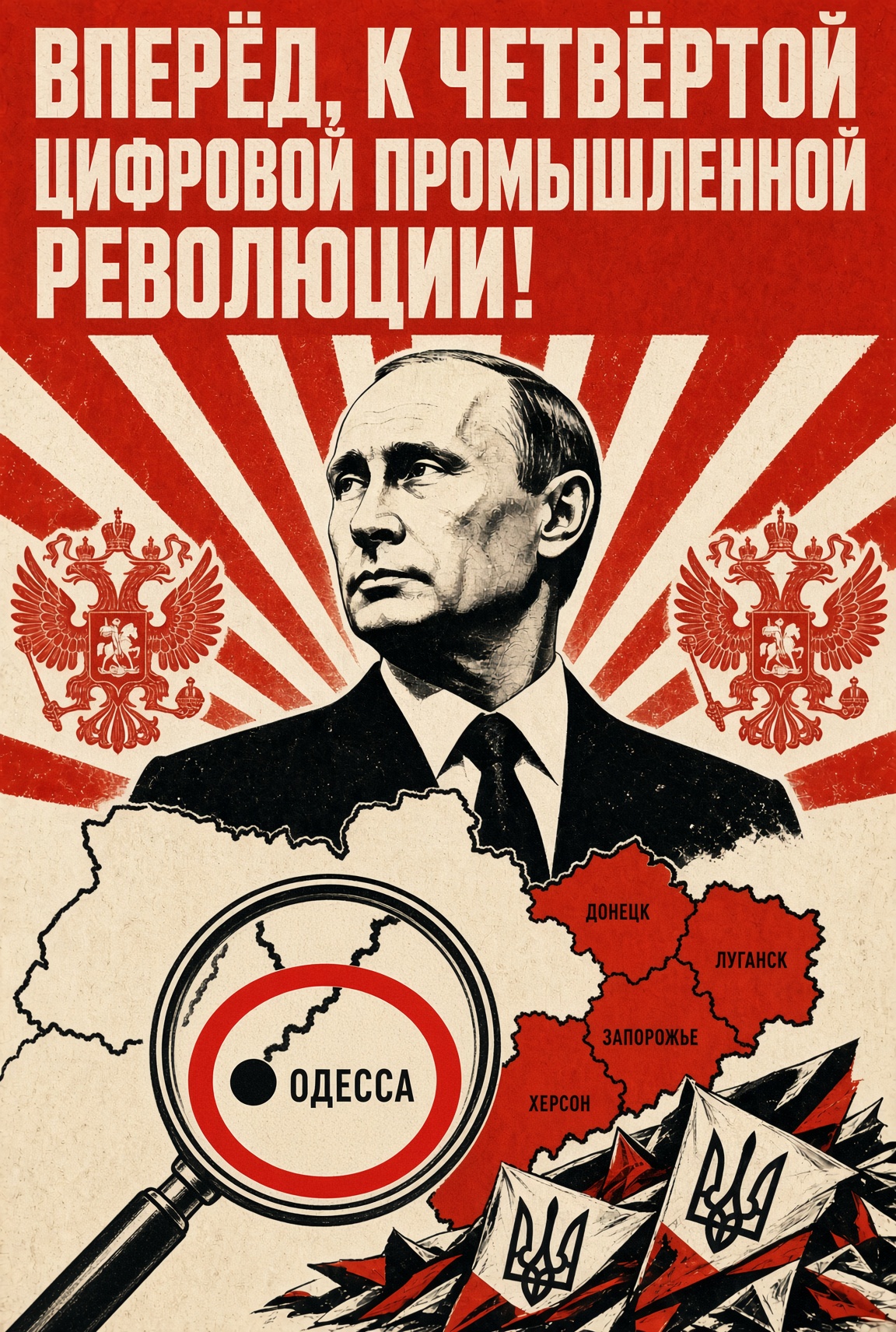 Soviet-style poster: Forward, to the Fourth Digital Industrial Revolution