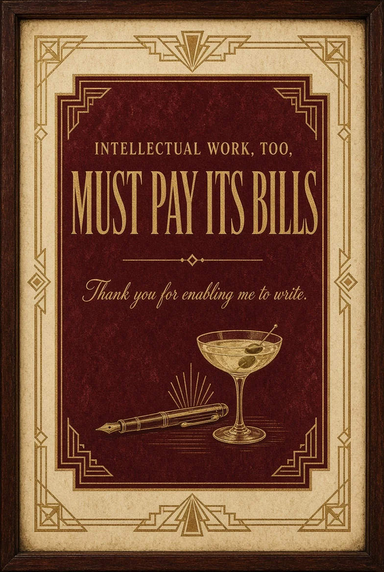 Intellectual work, too, must pay its bills. Thank you for enabling me to write.