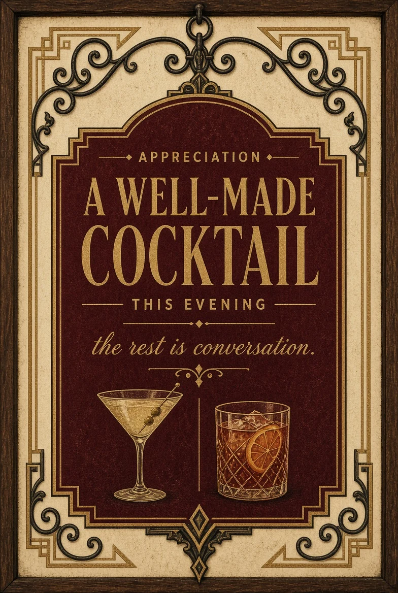 Appreciation: a well-made cocktail this evening. The rest is conversation.